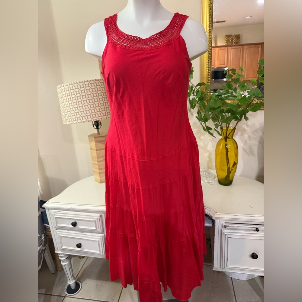 Jessica Howard Red Crochet Neck Midi Dress 16 W - Picture 2 of 5
